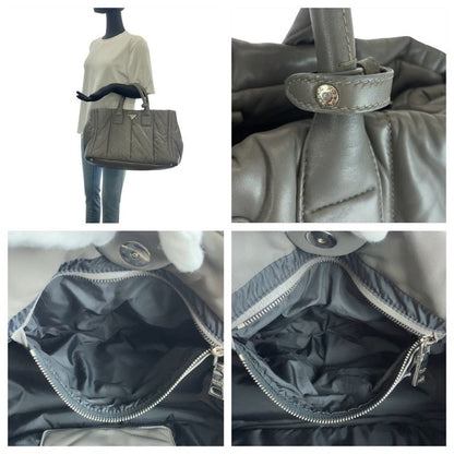 Prada Triangle Logo Plate Nappa Bomber Gray Silver Hardware Leather Handbag