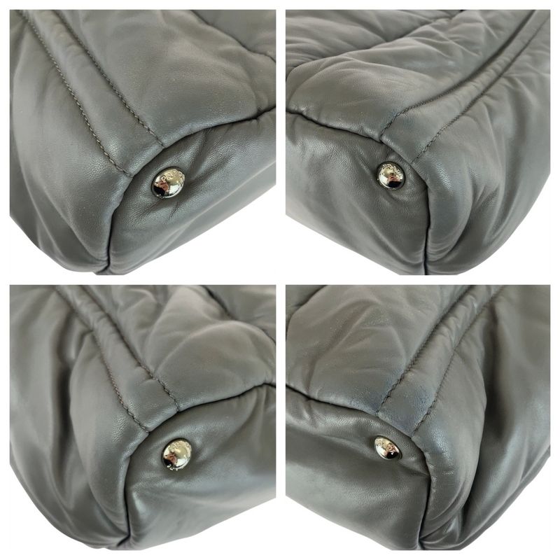 Prada Triangle Logo Plate Nappa Bomber Gray Silver Hardware Leather Handbag