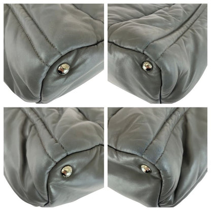 Prada Triangle Logo Plate Nappa Bomber Gray Silver Hardware Leather Handbag
