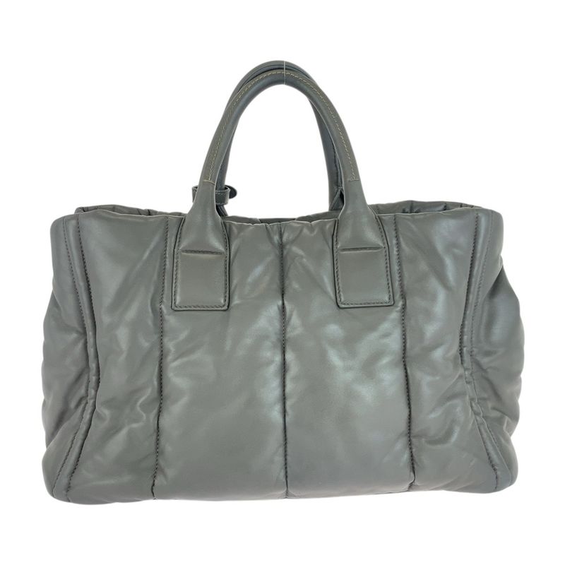 Prada Triangle Logo Plate Nappa Bomber Gray Silver Hardware Leather Handbag