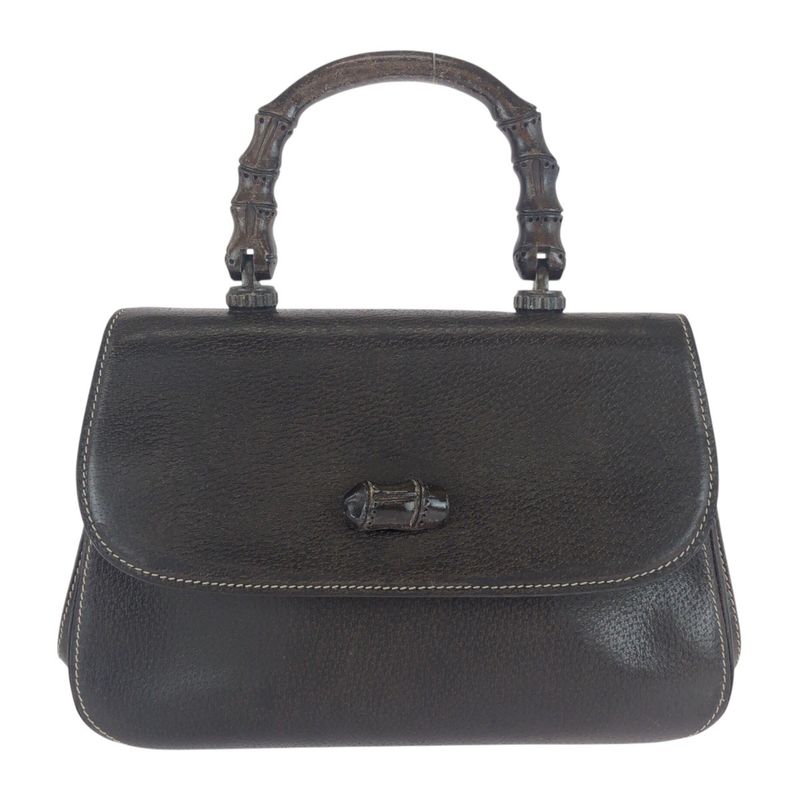 Gucci Vintage Old Gucci Bamboo Brown Gold Hardware Leather 000 406 0147 Handbag