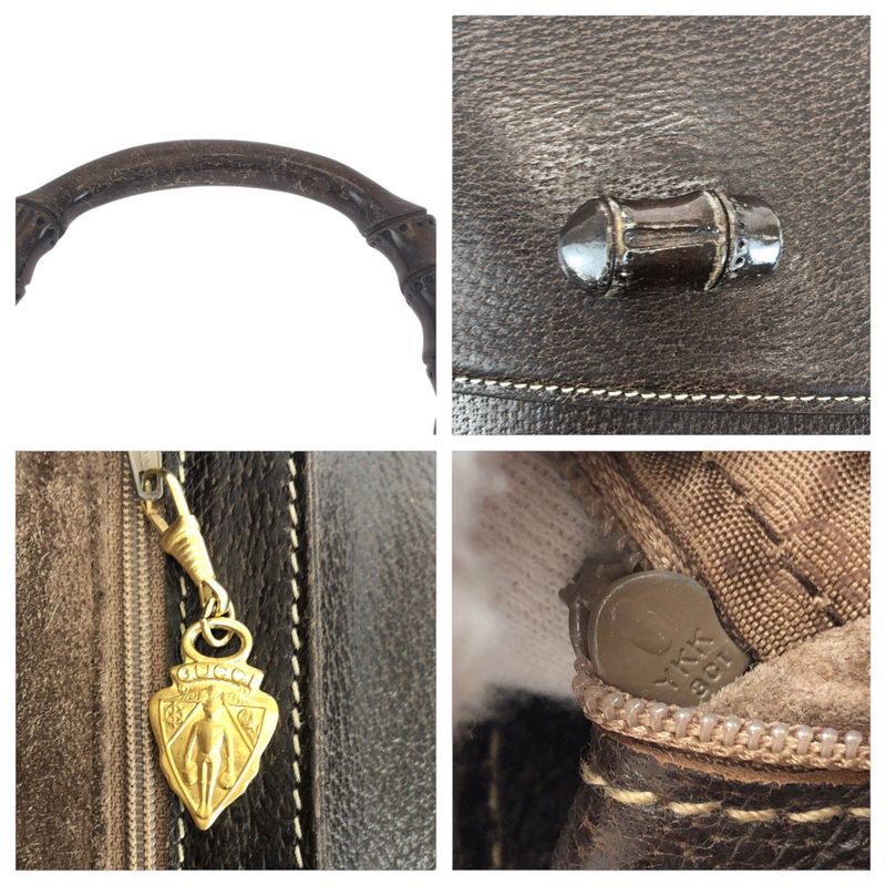 Gucci Vintage Old Gucci Bamboo Brown Gold Hardware Leather 000 406 0147 Handbag