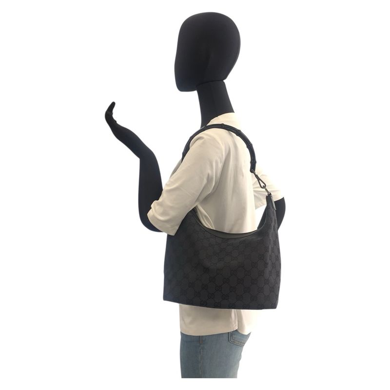 Gucci Bamboo Black GG Canvas 000 0531 Shoulder Bag Women 505801