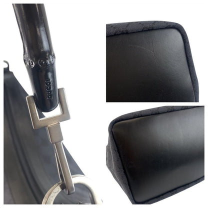 Gucci Bamboo Black GG Canvas 000 0531 Shoulder Bag Women 505801