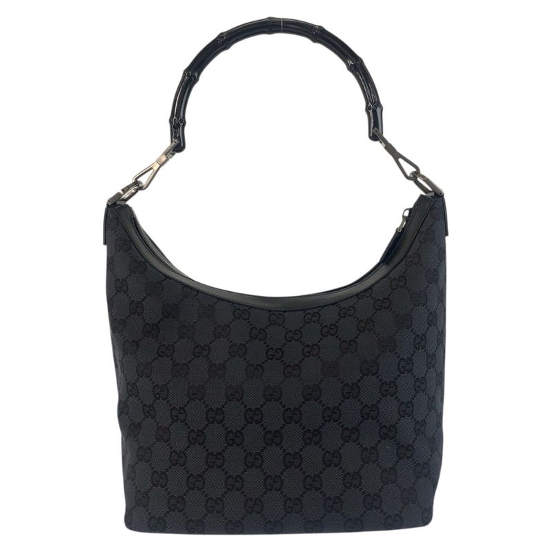Gucci Bamboo Black GG Canvas 000 0531 Shoulder Bag Women 505801