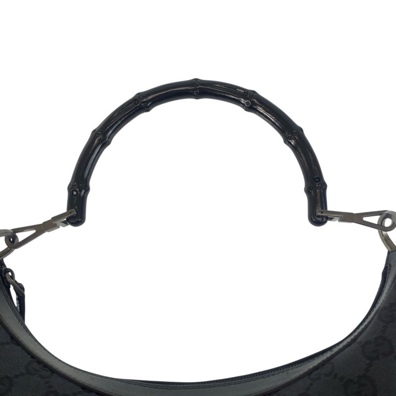 Gucci Bamboo Black GG Canvas 000 0531 Shoulder Bag Women 505801