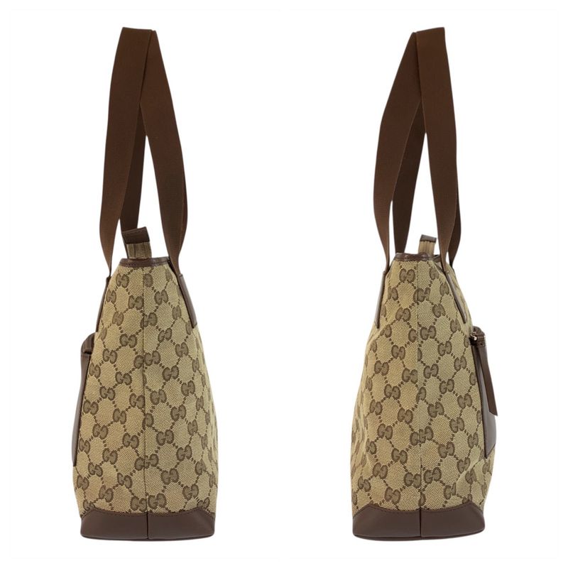 Gucci Beige Brown Silver Hardware GG Canvas/leather 019 0402 Tote Bag Shoulder