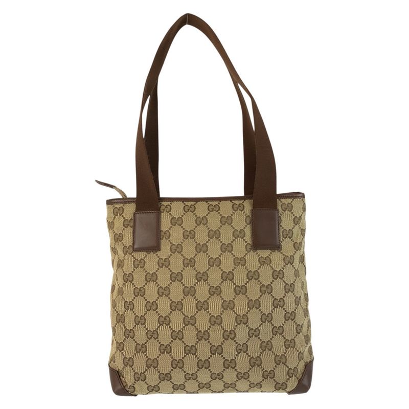 Gucci Beige Brown Silver Hardware GG Canvas/leather 019 0402 Tote Bag Shoulder