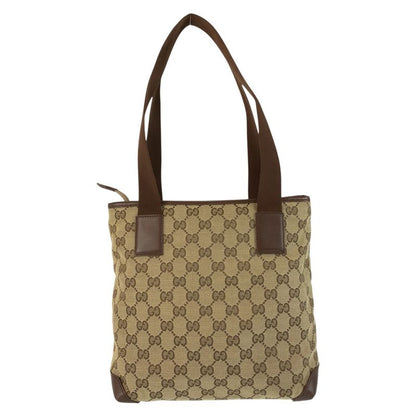 Gucci Beige Brown Silver Hardware GG Canvas/leather 019 0402 Tote Bag Shoulder