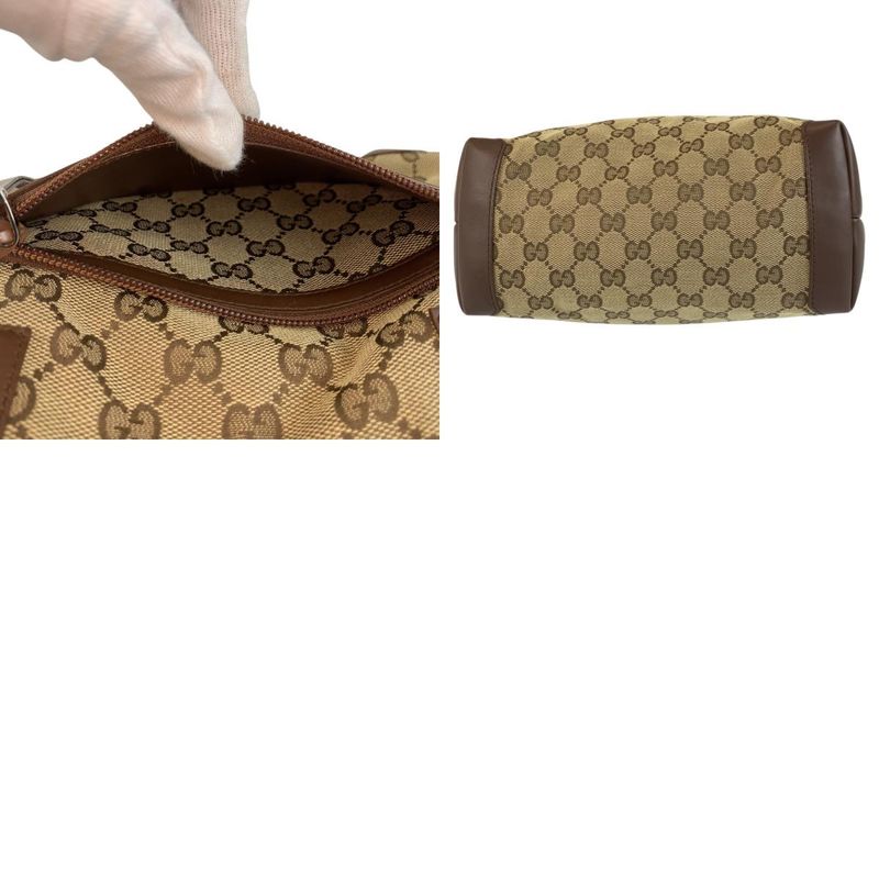 Gucci Beige Brown Silver Hardware GG Canvas/leather 019 0402 Tote Bag Shoulder