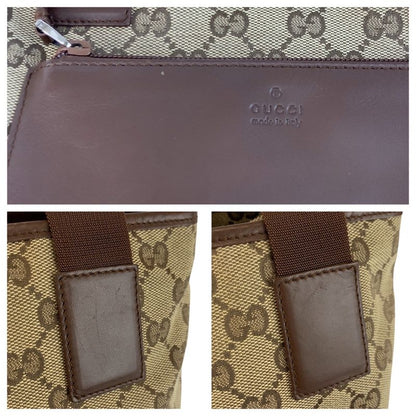 Gucci Beige Brown Silver Hardware GG Canvas/leather 019 0402 Tote Bag Shoulder