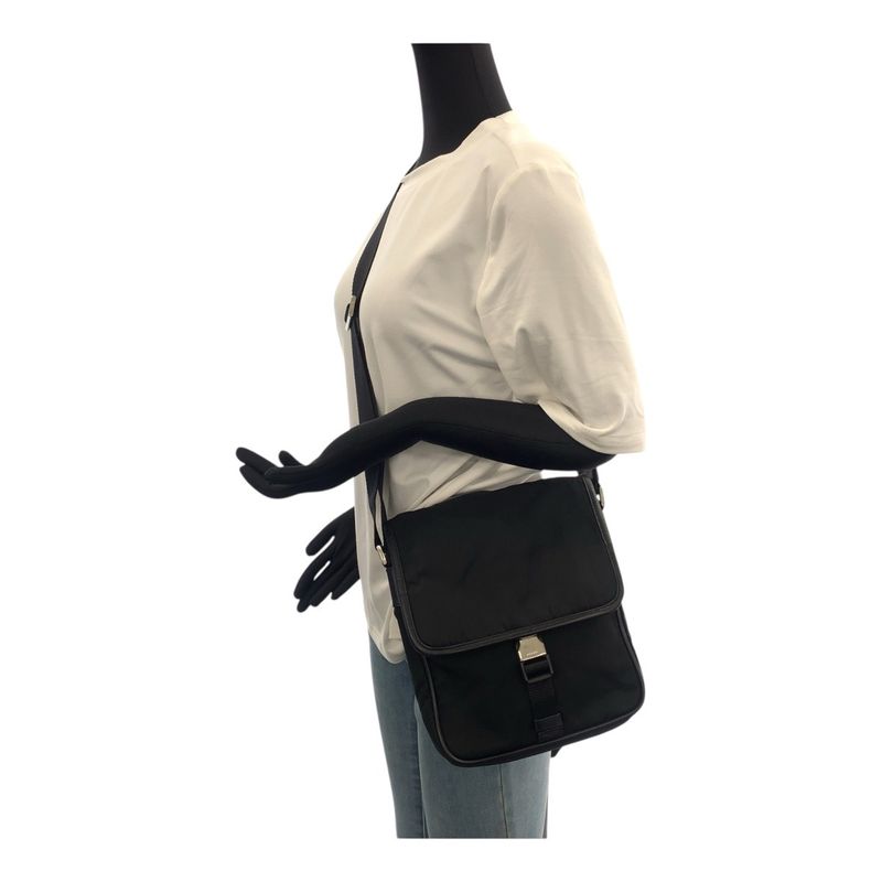Prada Tessuto Saffiano Triangle Logo Plate Black Silver Hardware Nylon/leather