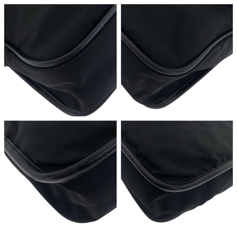 Prada Tessuto Saffiano Triangle Logo Plate Black Silver Hardware Nylon/leather