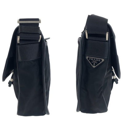 Prada Tessuto Saffiano Triangle Logo Plate Black Silver Hardware Nylon/leather
