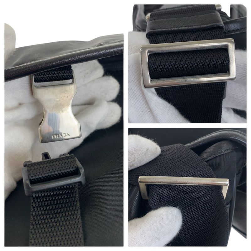 Prada Tessuto Saffiano Triangle Logo Plate Black Silver Hardware Nylon/leather
