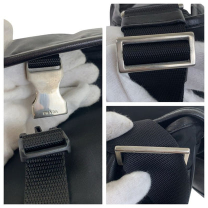 Prada Tessuto Saffiano Triangle Logo Plate Black Silver Hardware Nylon/leather
