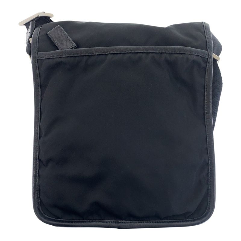 Prada Tessuto Saffiano Triangle Logo Plate Black Silver Hardware Nylon/leather