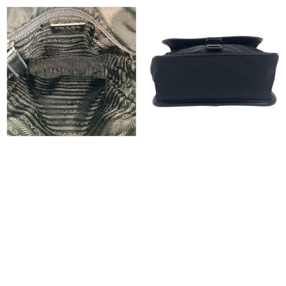 Prada Tessuto Saffiano Triangle Logo Plate Black Silver Hardware Nylon/leather