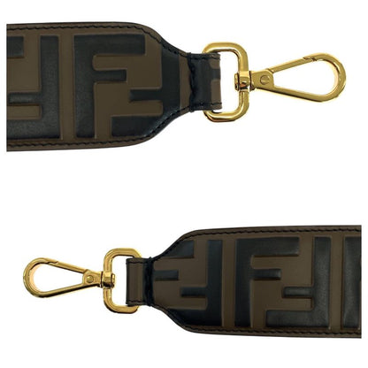 Fendi Strap You FF Logo Brown Gold Hardware Leather Shoulder Strap Women 505939