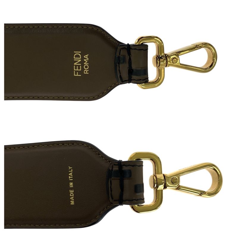 Fendi Strap You FF Logo Brown Gold Hardware Leather Shoulder Strap Women 505939