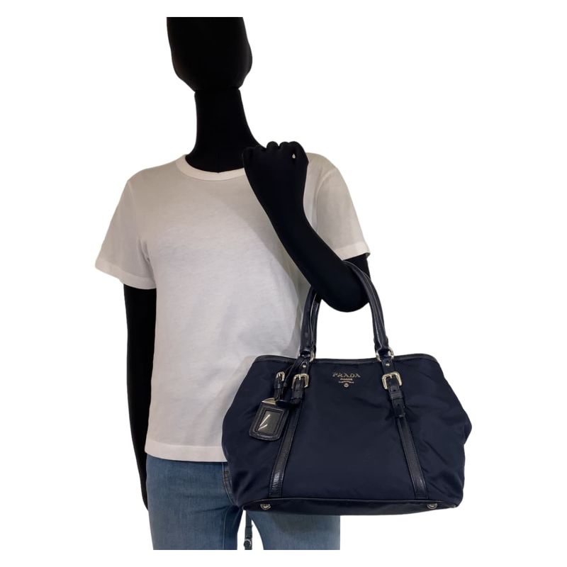 Prada Tessuto Navy Nylon/leather Handbag Tote Bag Women 506015