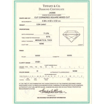 Tiffany & Co Lucida 064ct H-vvs1 Diamond Ring Pt950
