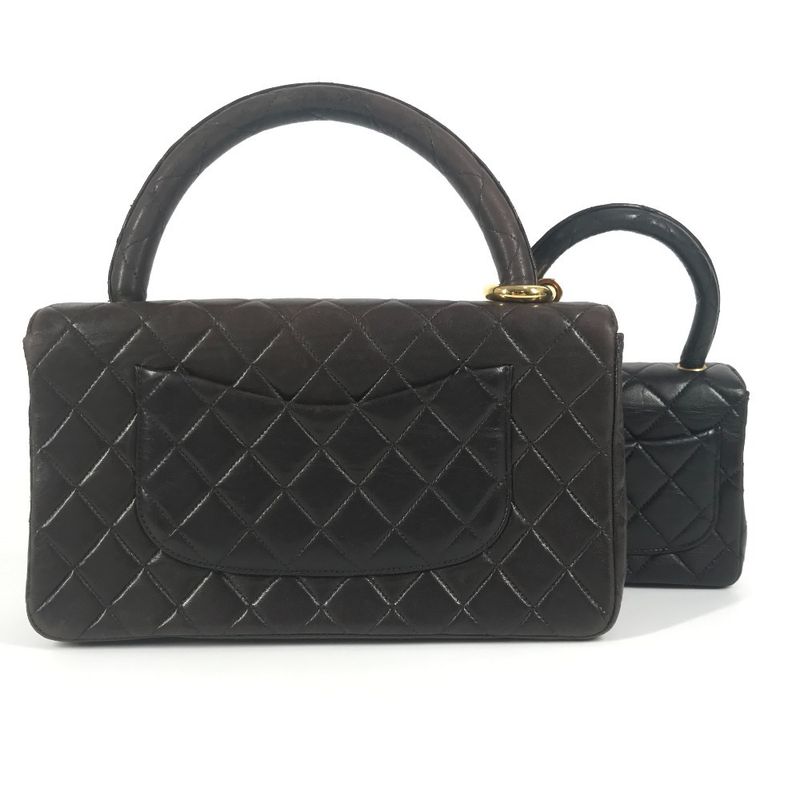 Chanel Handbag Parent And Child Bag CC Coco Logo Lambskin Black