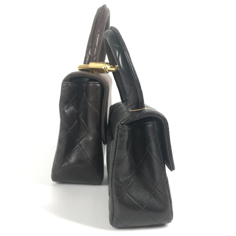 Chanel Handbag Parent And Child Bag CC Coco Logo Lambskin Black