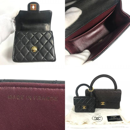 Chanel Handbag Parent And Child Bag CC Coco Logo Lambskin Black