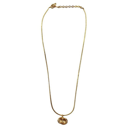 Christian DIOR CD Logo Necklace Rhinestone Pendant Accessory Gold Color - GY47