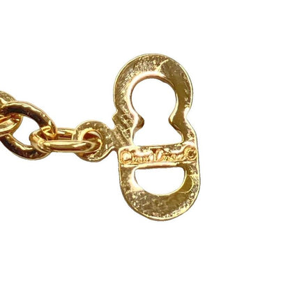 Christian DIOR CD Logo Necklace Rhinestone Pendant Accessory Gold Color - GY47