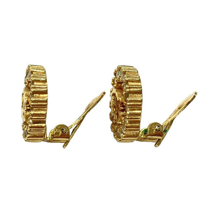 Christian DIOR Logo Rhinestone Earrings Accessories Gold Color - GY47 Women