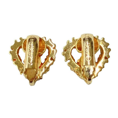 Christian DIOR Heart Shape Dior Logo Rhinestone Earrings Accessories Gold Color