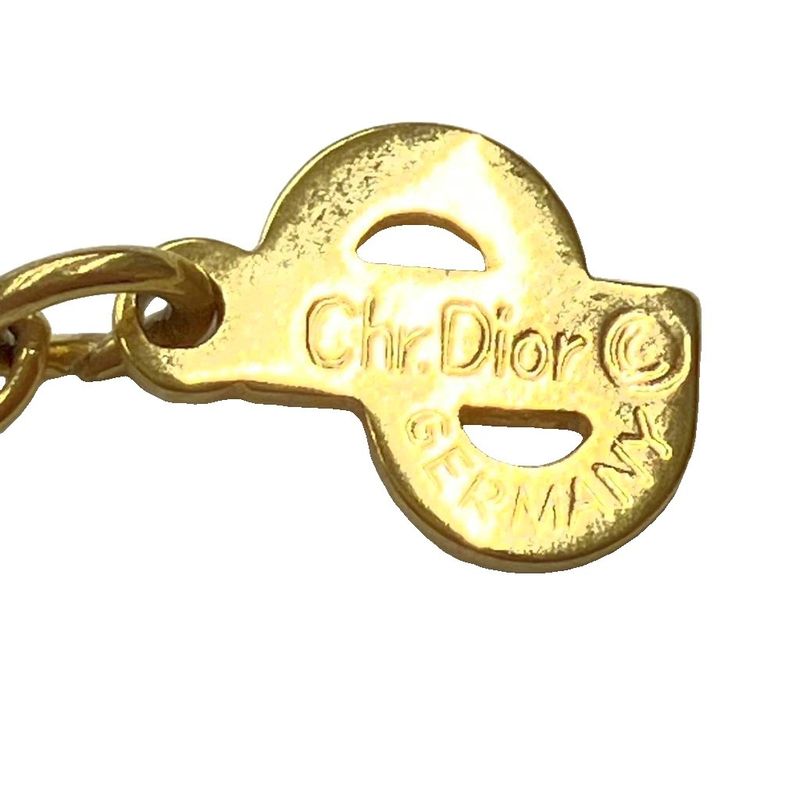 Christian DIOR Heart Motif CD Logo Necklace Pendant Accessory Gold Color - GY47