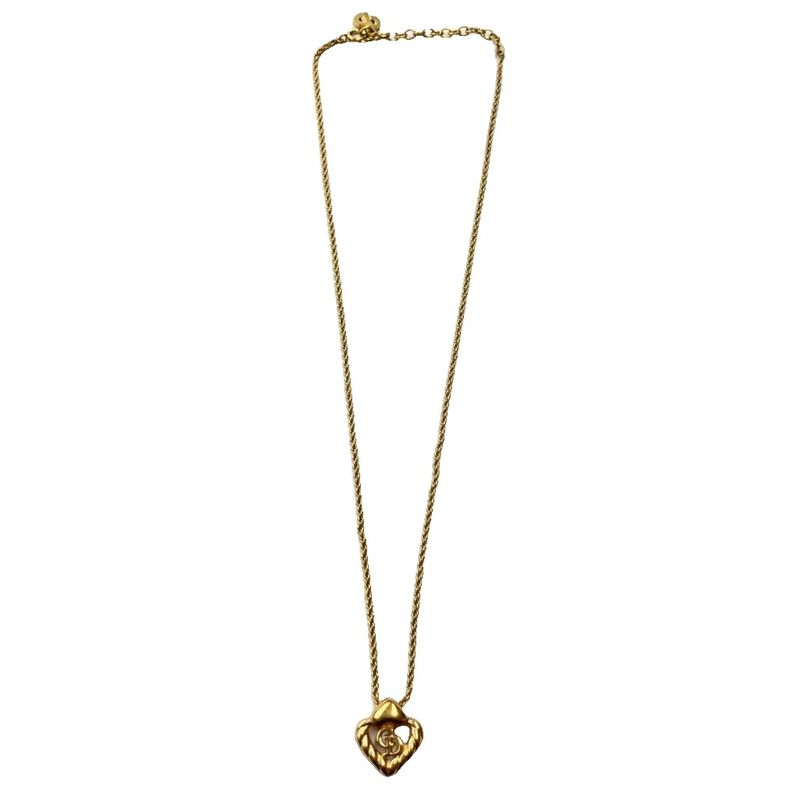 Christian DIOR Heart Motif CD Logo Necklace Pendant Accessory Gold Color - GY47