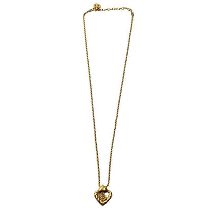 Christian DIOR Heart Motif CD Logo Necklace Pendant Accessory Gold Color - GY47