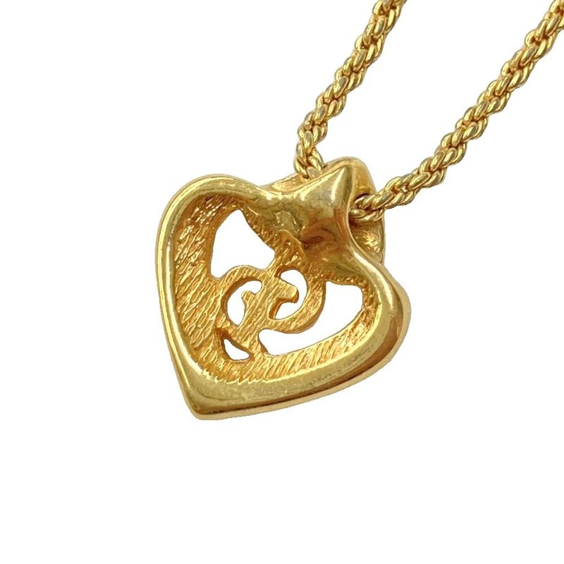 Christian DIOR Heart Motif CD Logo Necklace Pendant Accessory Gold Color - GY47