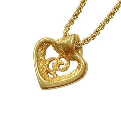 Christian DIOR Heart Motif CD Logo Necklace Pendant Accessory Gold Color - GY47