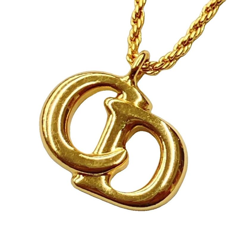 Christian DIOR CD Logo Necklace Pendant Accessory Gold Color - GY47