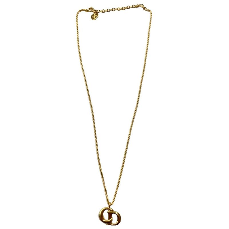 Christian DIOR CD Logo Necklace Pendant Accessory Gold Color - GY47