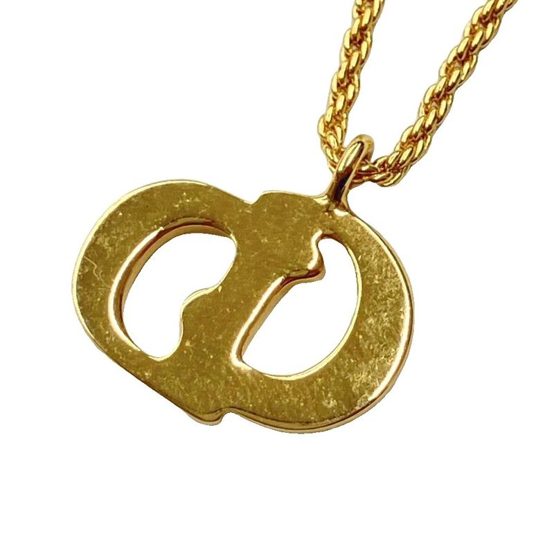 Christian DIOR CD Logo Necklace Pendant Accessory Gold Color - GY47