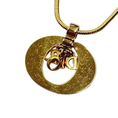 Christian DIOR Logo Oval Necklace Pendant Accessories Gold Color - GY47 Women