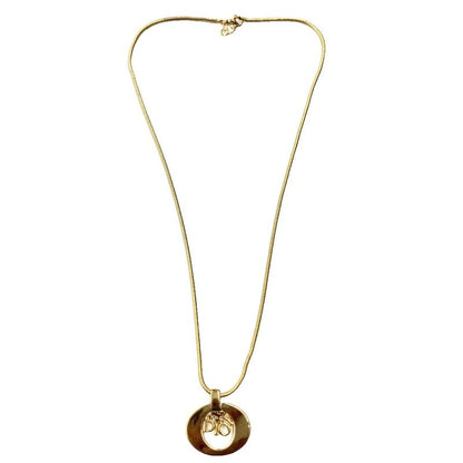 Christian DIOR Logo Oval Necklace Pendant Accessories Gold Color - GY47 Women