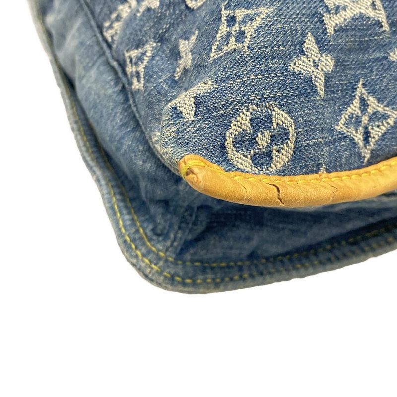 Louis Vuitton Handbag Monogram Denim Flat Shopper M95018 Blue Cotton Leather