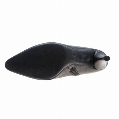 Prada Long Boots Leather Center Seam Side Zip Silver Buckle Belt 37 24cm