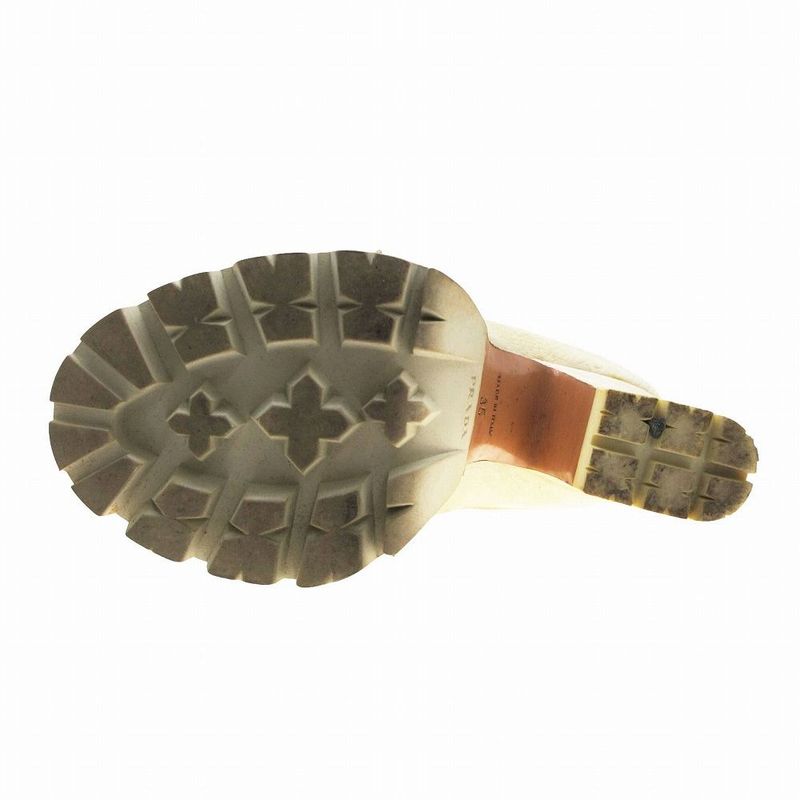 Prada Fur Decoration Thick Bottom Leather Short Boots Booties Chunky Heel Shoes