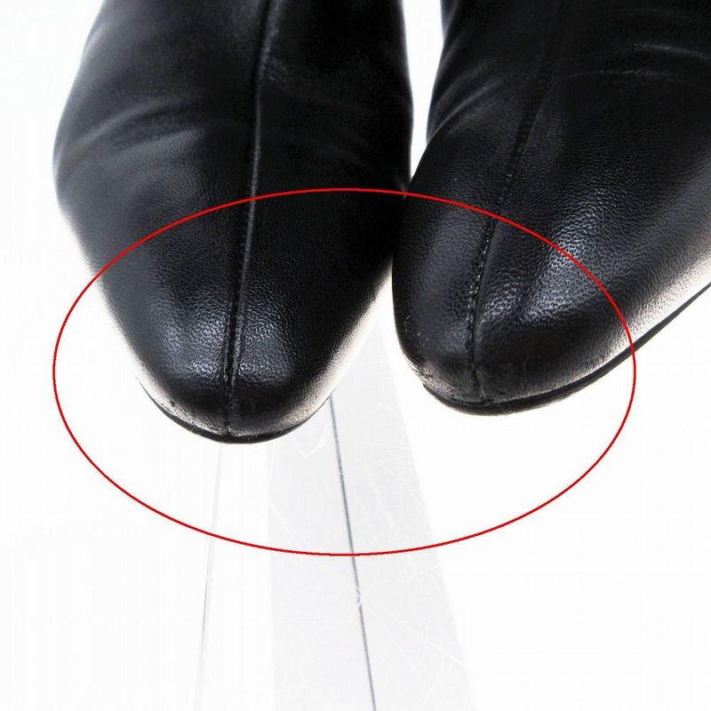 Prada Long Boots Leather Center Seam Side Zip Silver Buckle Belt 37 24cm