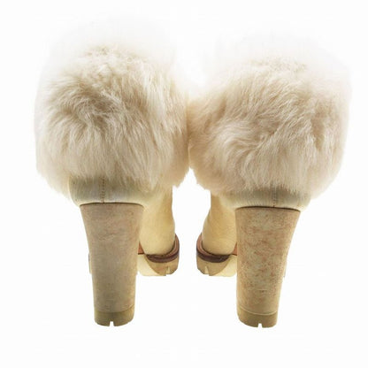 Prada Fur Decoration Thick Bottom Leather Short Boots Booties Chunky Heel Shoes