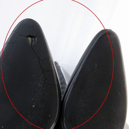 Prada Long Boots Leather Center Seam Side Zip Silver Buckle Belt 37 24cm