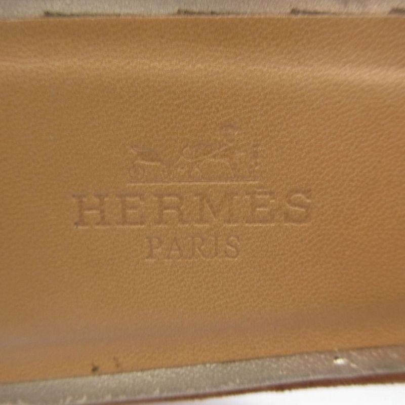 Hermes Oran Sandals Mules Gold Leather Flat Slides Made in Italy Size 34.5